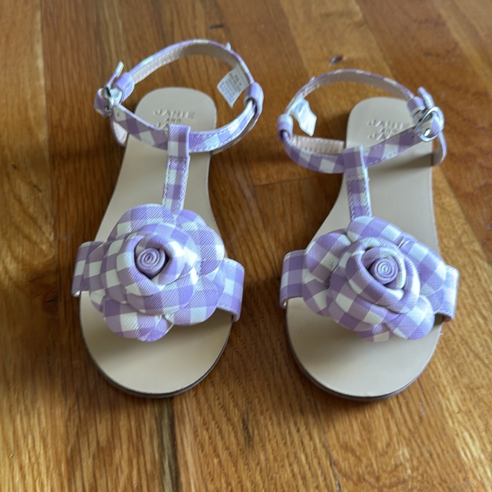 Janie and Jack Girls’ Size 13 Lilac Gingham Sandals - Picture 2 of 10